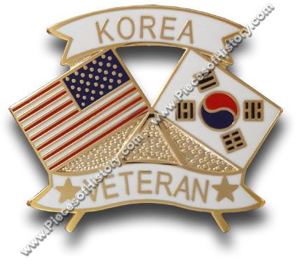 Korea Veteran With Flags Hat Pin